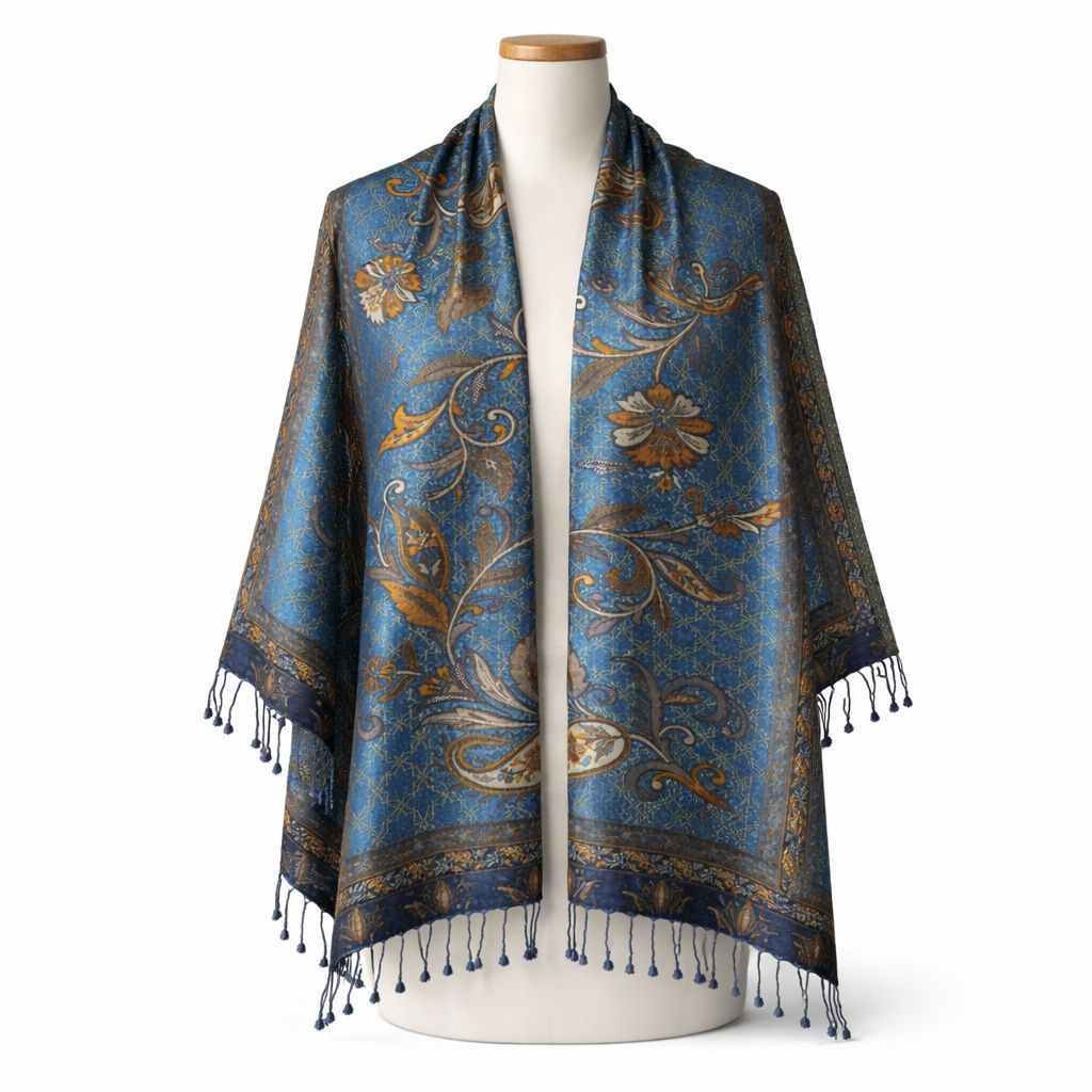 Abstract Floral Vine Blue Scarf